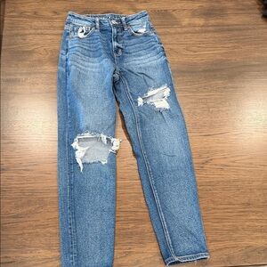 American Eagle Outfitters Blue Distressed Straight Leg Jeans 000 Regular